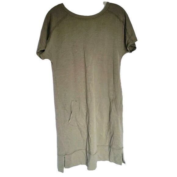 Chico's Pullover Lagenlook Lace Up Back T-Shirt Mini Dress Olive Green Size S - Picture 1 of 4